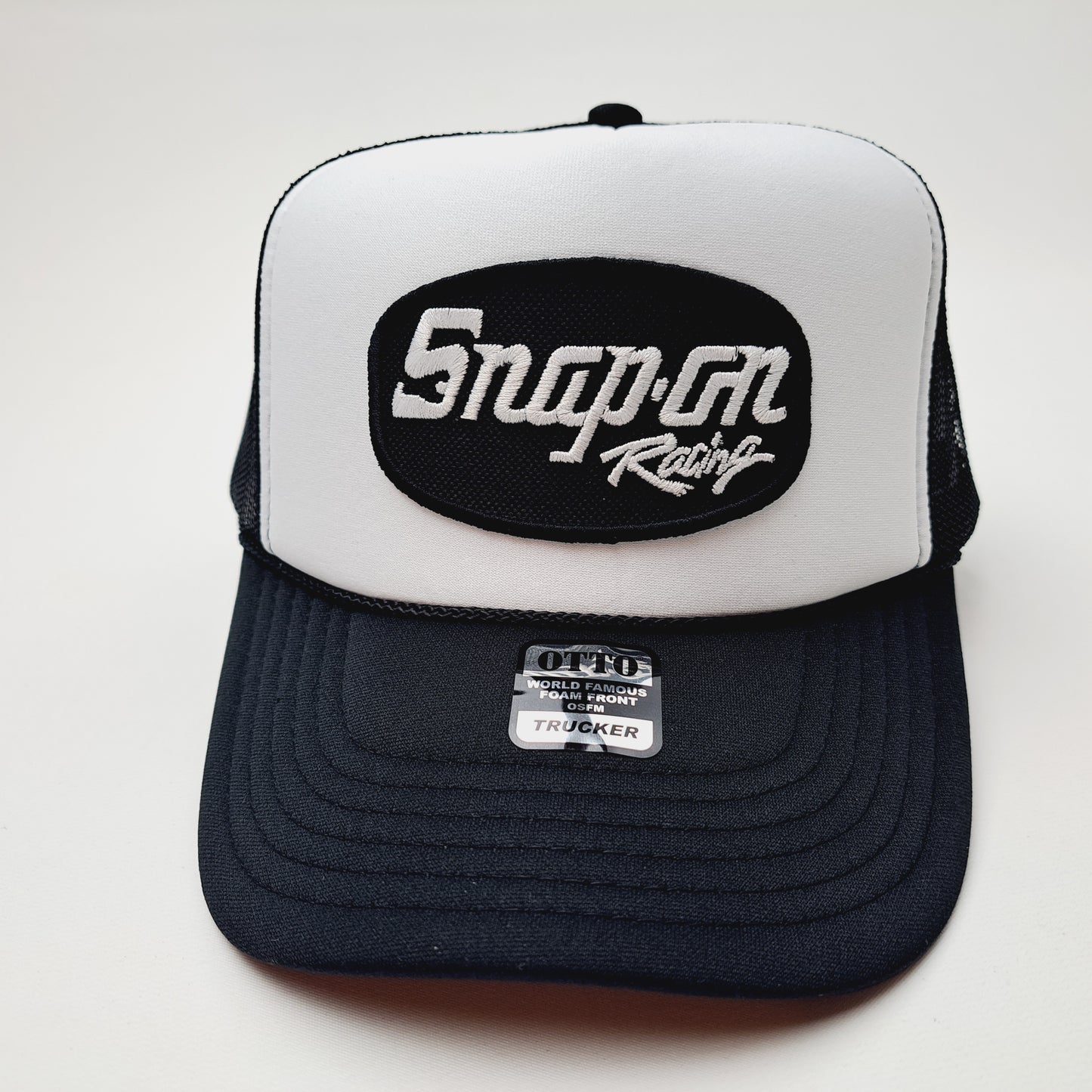 Snap-On Snap On Embroidered Patch Foam Trucker Mesh Cap Hat Black Snapback