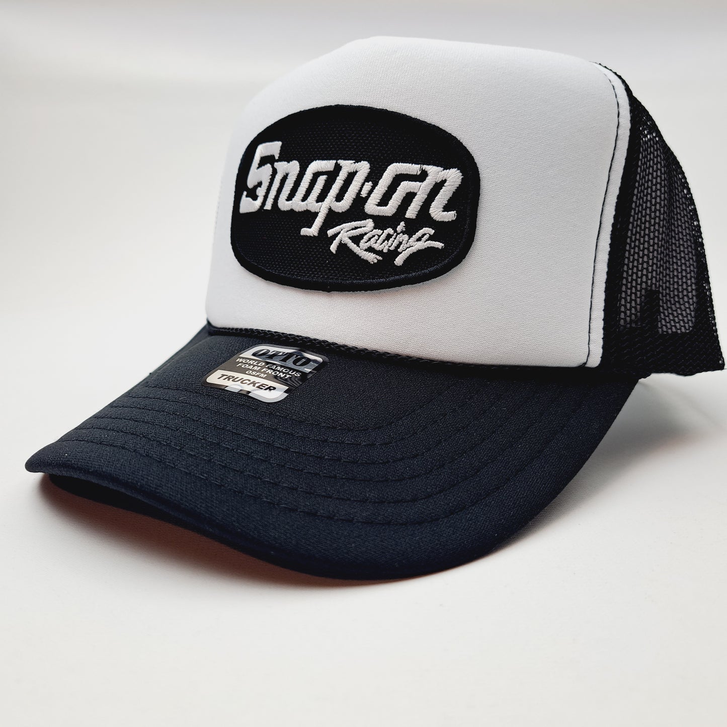Snap-On Snap On Embroidered Patch Foam Trucker Mesh Cap Hat Black Snapback