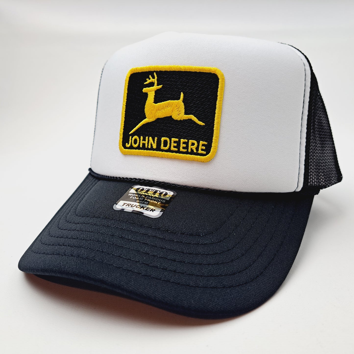 John Deere Embroidered Patch Foam Trucker Mesh Cap Hat Black Snapback