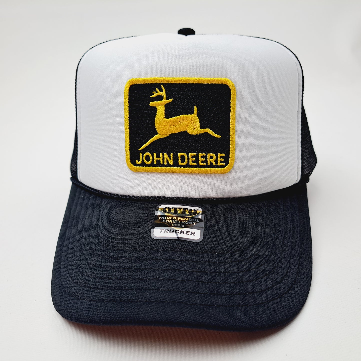 John Deere Embroidered Patch Foam Trucker Mesh Cap Hat Black Snapback