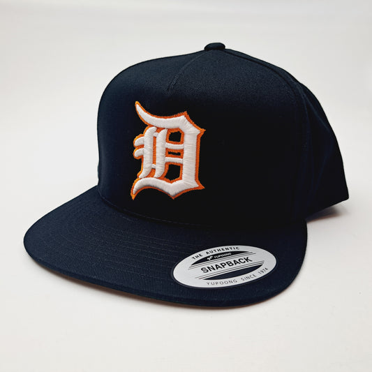Detroit Tigers D Embroidered Flat Bill Snapback Cap Hat Black