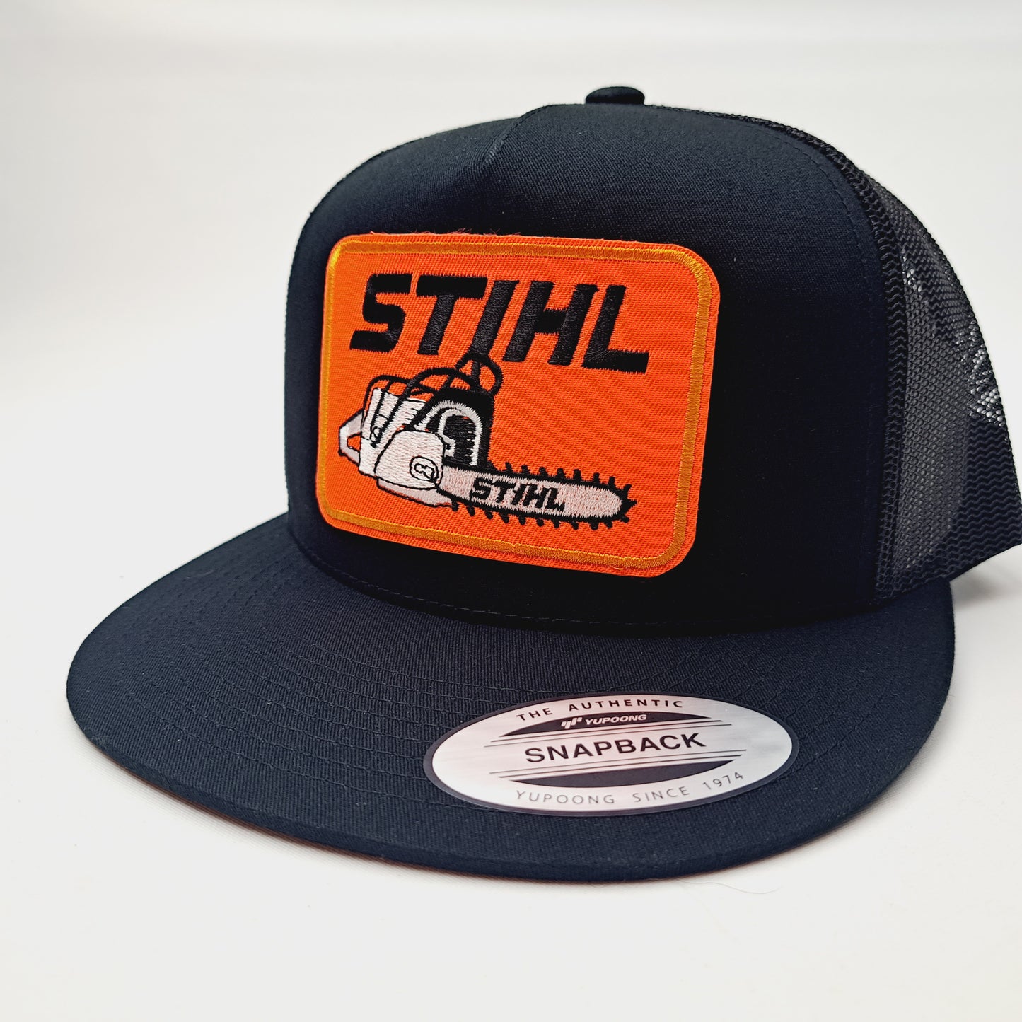Stihl Embroidered Patch Flat Bill Trucker Mesh Snapback Hat Cap