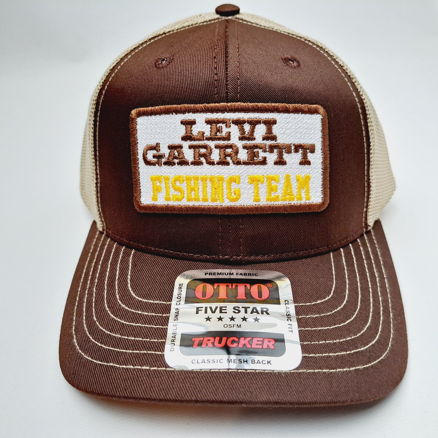 Levi Garrett Fishing Team Embroidered Patch Trucker Mesh Snapback Brown