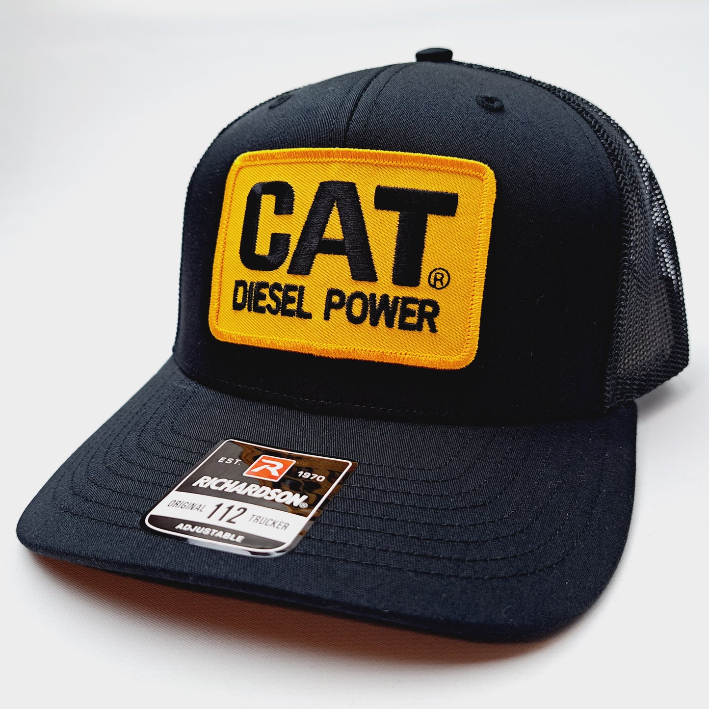 CAT Diesel Power Embroidered Patch Richardson 112 Curved Bill Trucker Mesh Snapback Cap Hat Black