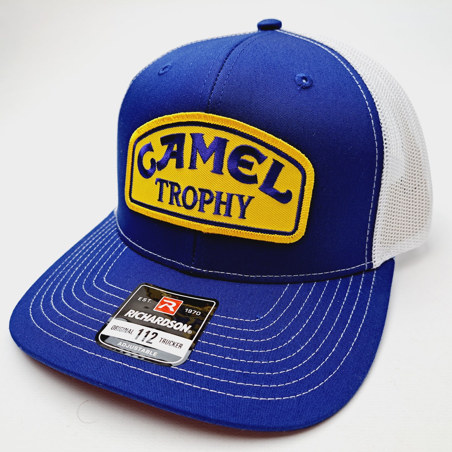 Camel Trophy Embroidered Patch Richardson 112 Trucker Mesh Snapback Cap Hat Blue & White
