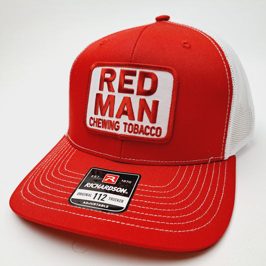 Redman Red Man Embroidered Patch Richardson 112 Trucker Mesh Snapback Cap Hat Red & White