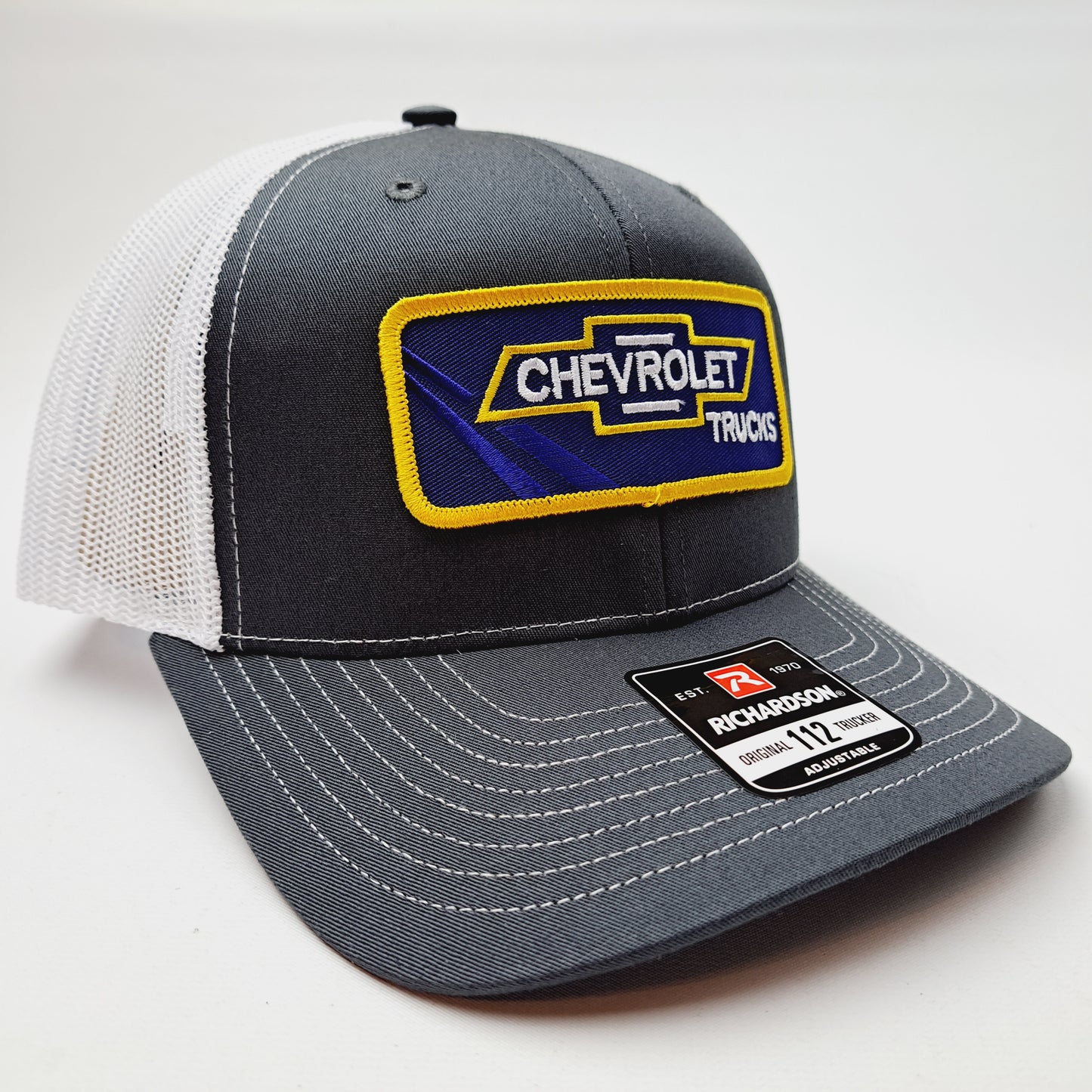 Chevrolet Patch Richardson 112 Trucker Mesh Snapback Cap Hat Gray & White