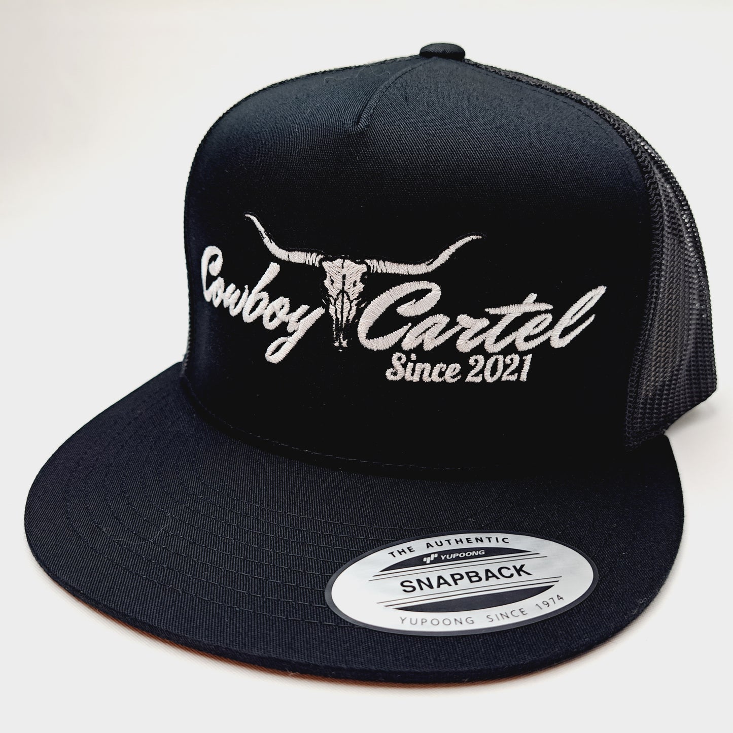 Cowboy Cartel Flat Bill Mesh Snapback Black Cap Hat Embroidered