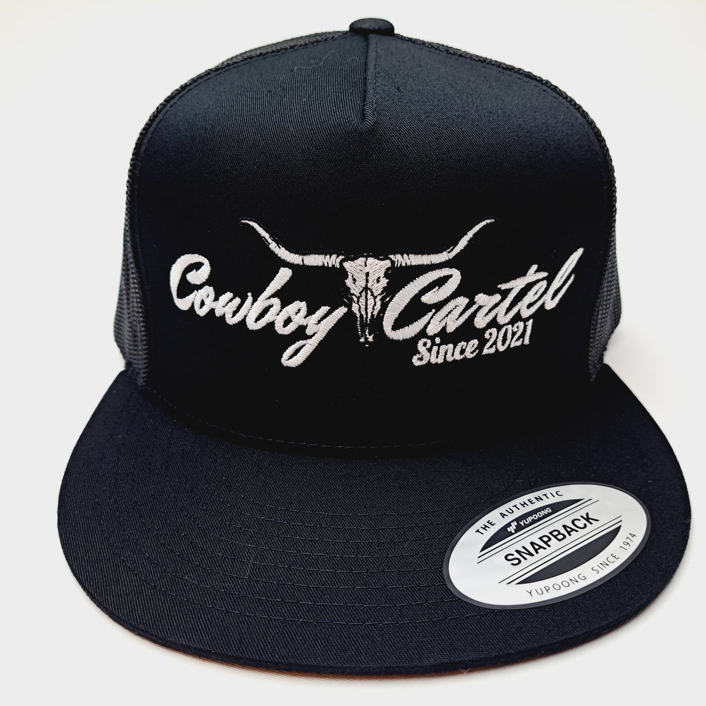 Cowboy Cartel Flat Bill Mesh Snapback Black Cap Hat Embroidered