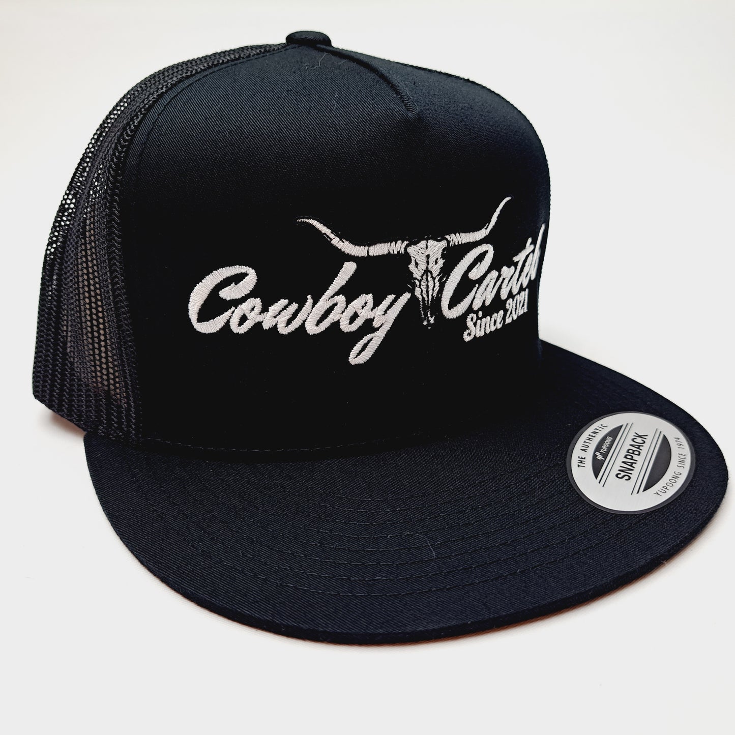 Cowboy Cartel Flat Bill Mesh Snapback Black Cap Hat Embroidered