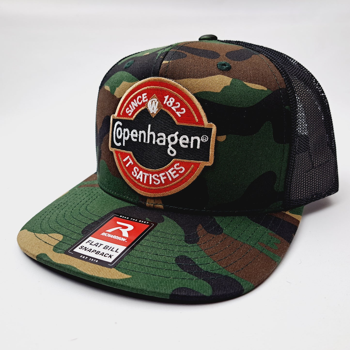 Copenhagen Richardson 511 Trucker Mesh Snapback Cap Hat Flat Bill Brim Embroidered Patch Camouflage