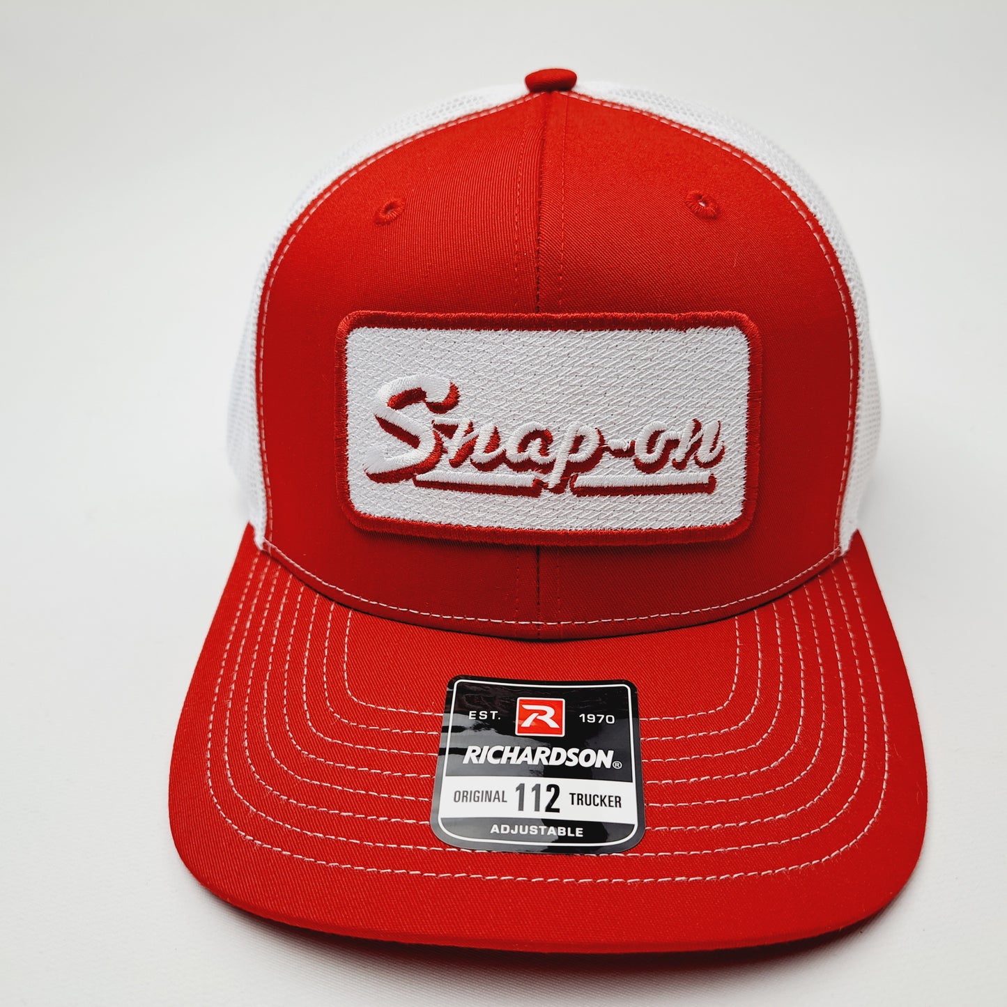Snap-on Patch Richardson 112 Trucker Mesh Snapback Cap Hat Red & White