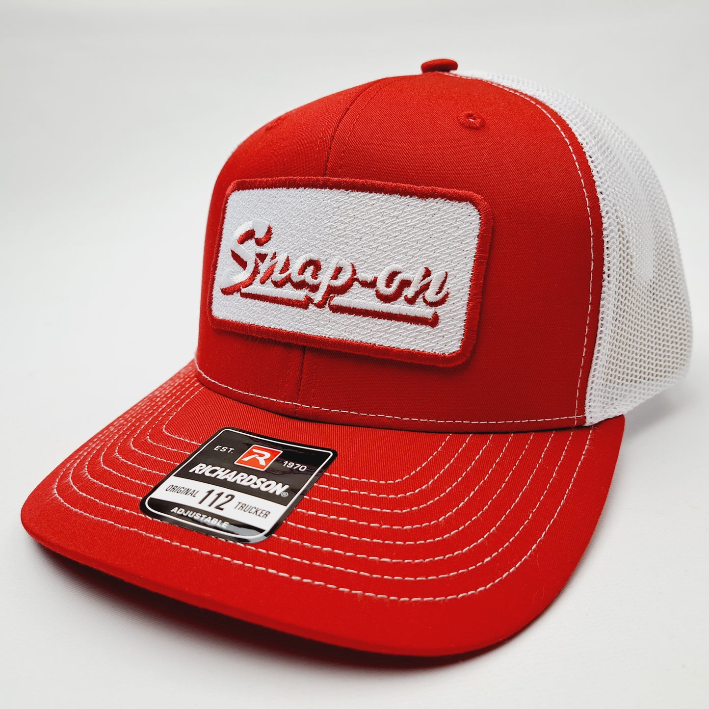 Snap-on Patch Richardson 112 Trucker Mesh Snapback Cap Hat Red & White