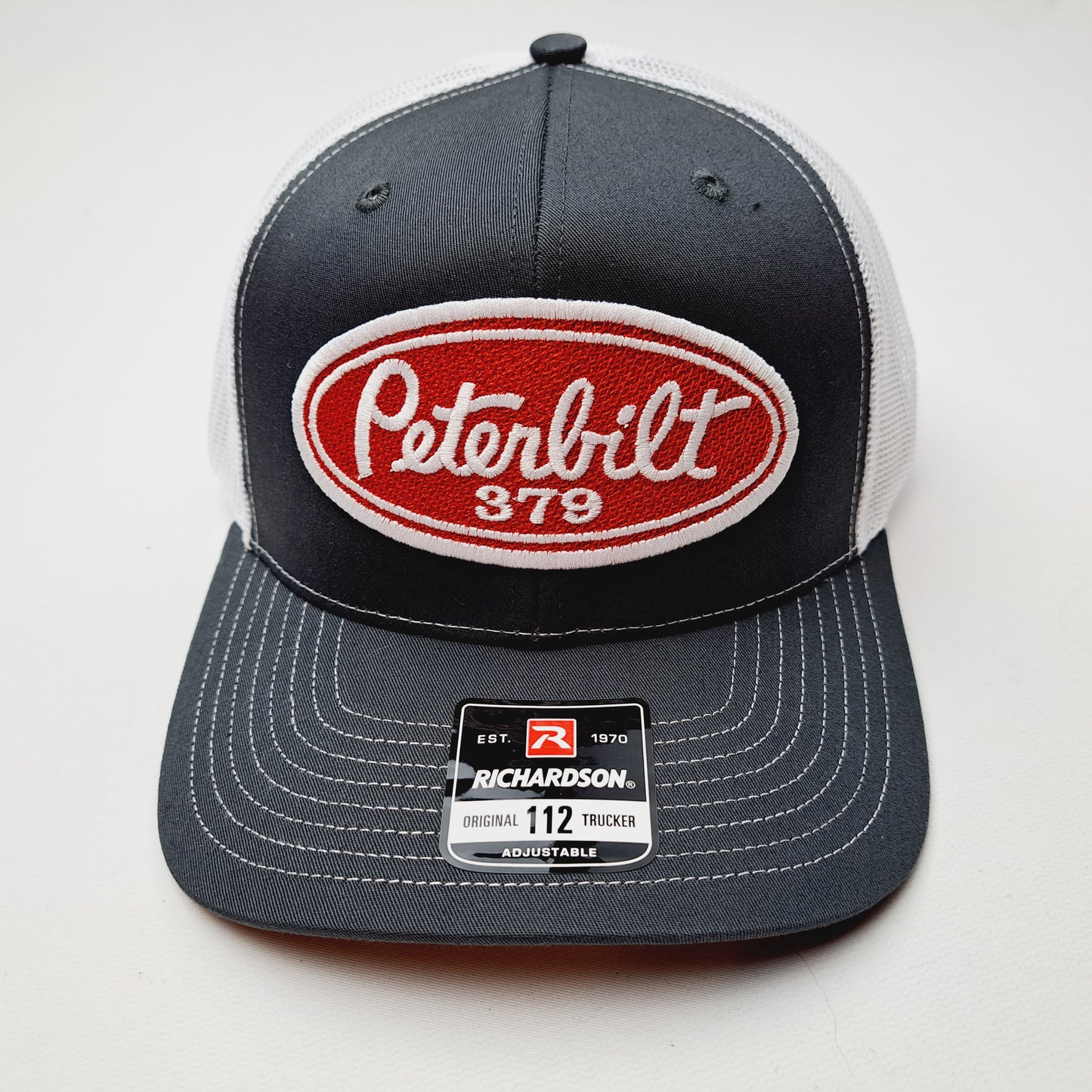 Peterbilt Richardson 112 Trucker Mesh snapback Hat Cap Gray & White