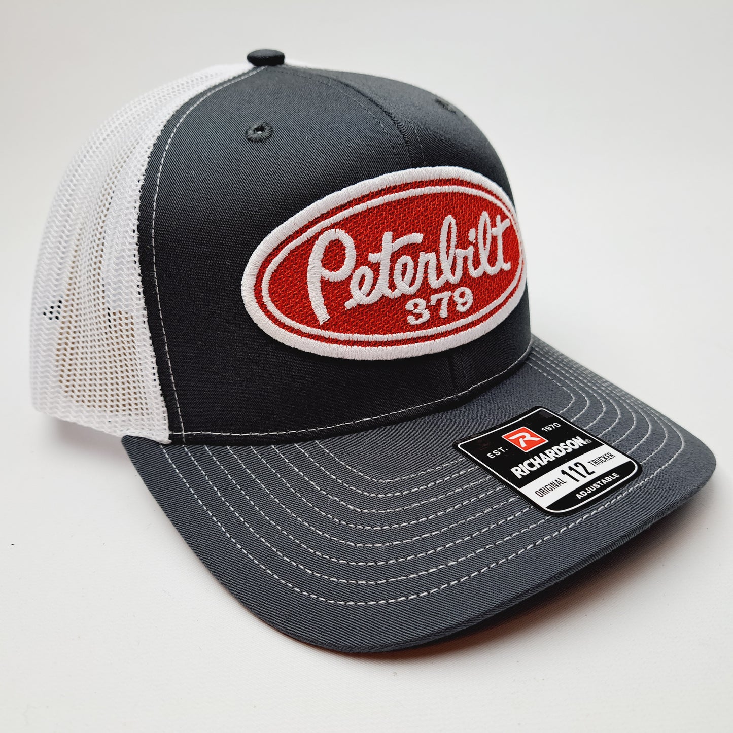 Peterbilt Richardson 112 Trucker Mesh snapback Hat Cap Gray & White