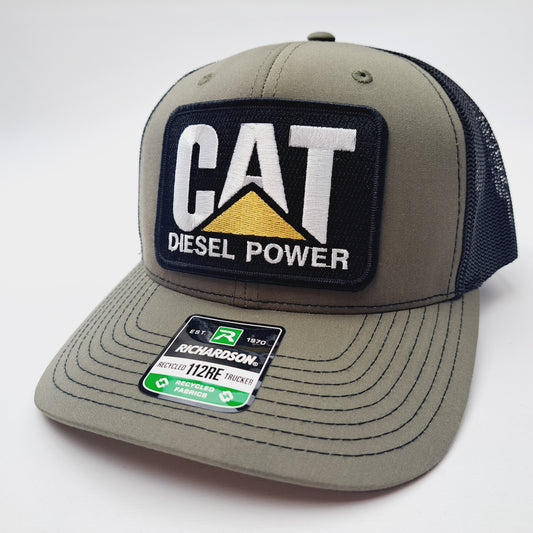 CAT Diesel Power Embroidered Patch Richardson 112RE Curved Bill Trucker Mesh Snapback Cap Hat Black