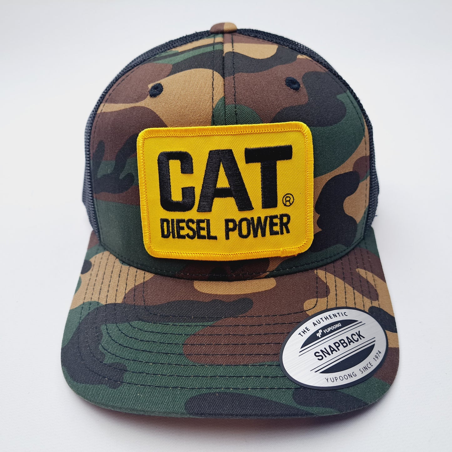 CAT Diesel Power Embroidered Patch Yupoong Curved Bill Trucker Mesh Snapback Cap Hat Camouflage