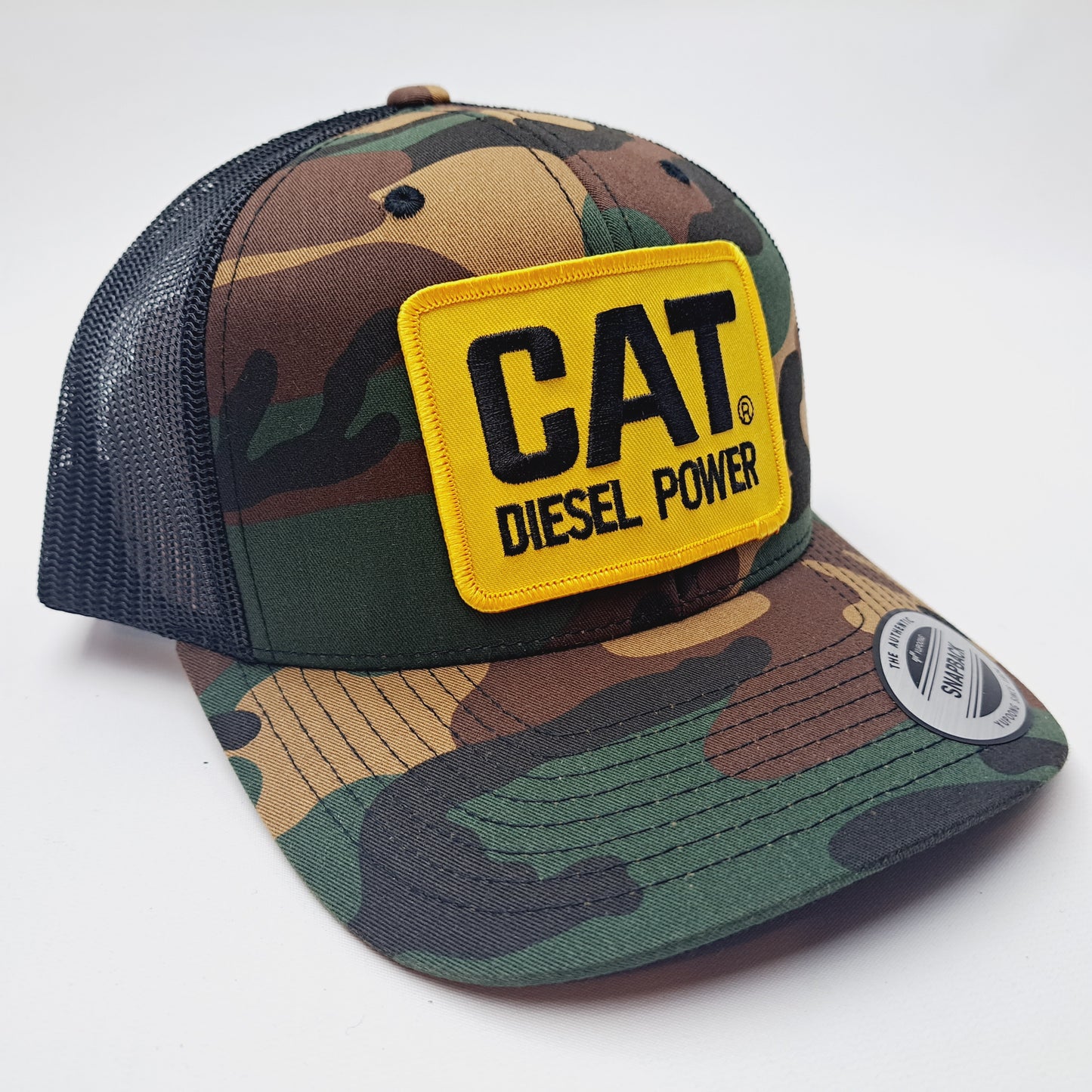 CAT Diesel Power Embroidered Patch Yupoong Curved Bill Trucker Mesh Snapback Cap Hat Camouflage