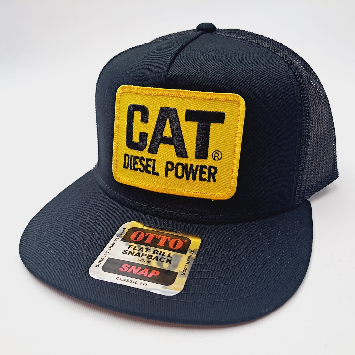 Cat Diesel Power Embroidered Patch Flat bill Trucker Mesh Snapback Cap OTTO