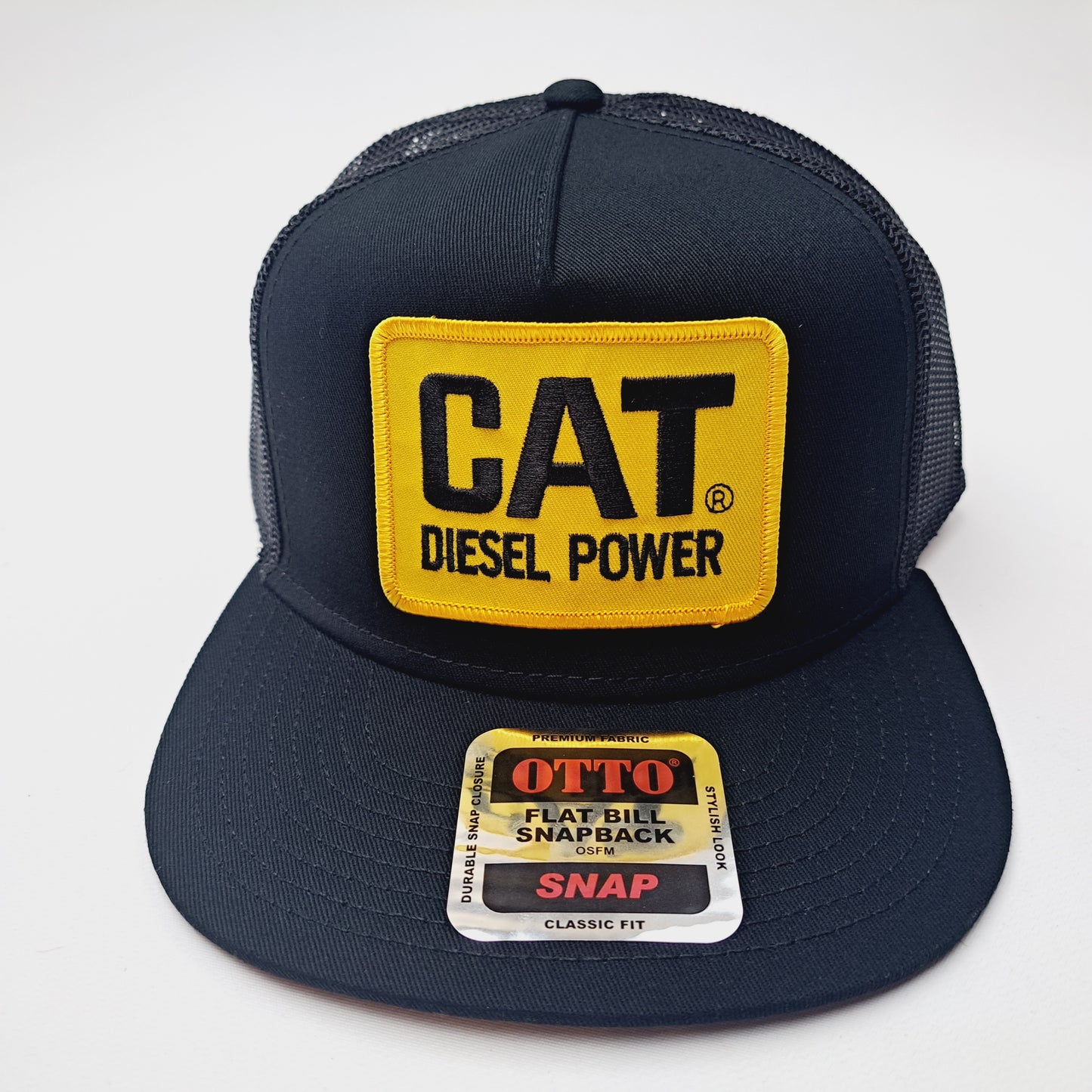Cat Diesel Power Embroidered Patch Flat bill Trucker Mesh Snapback Cap OTTO