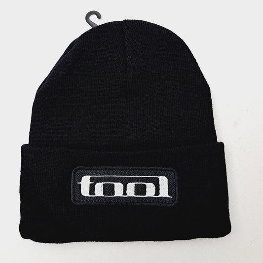 Tool Beanie Black Long Cuff Embroidered patch application