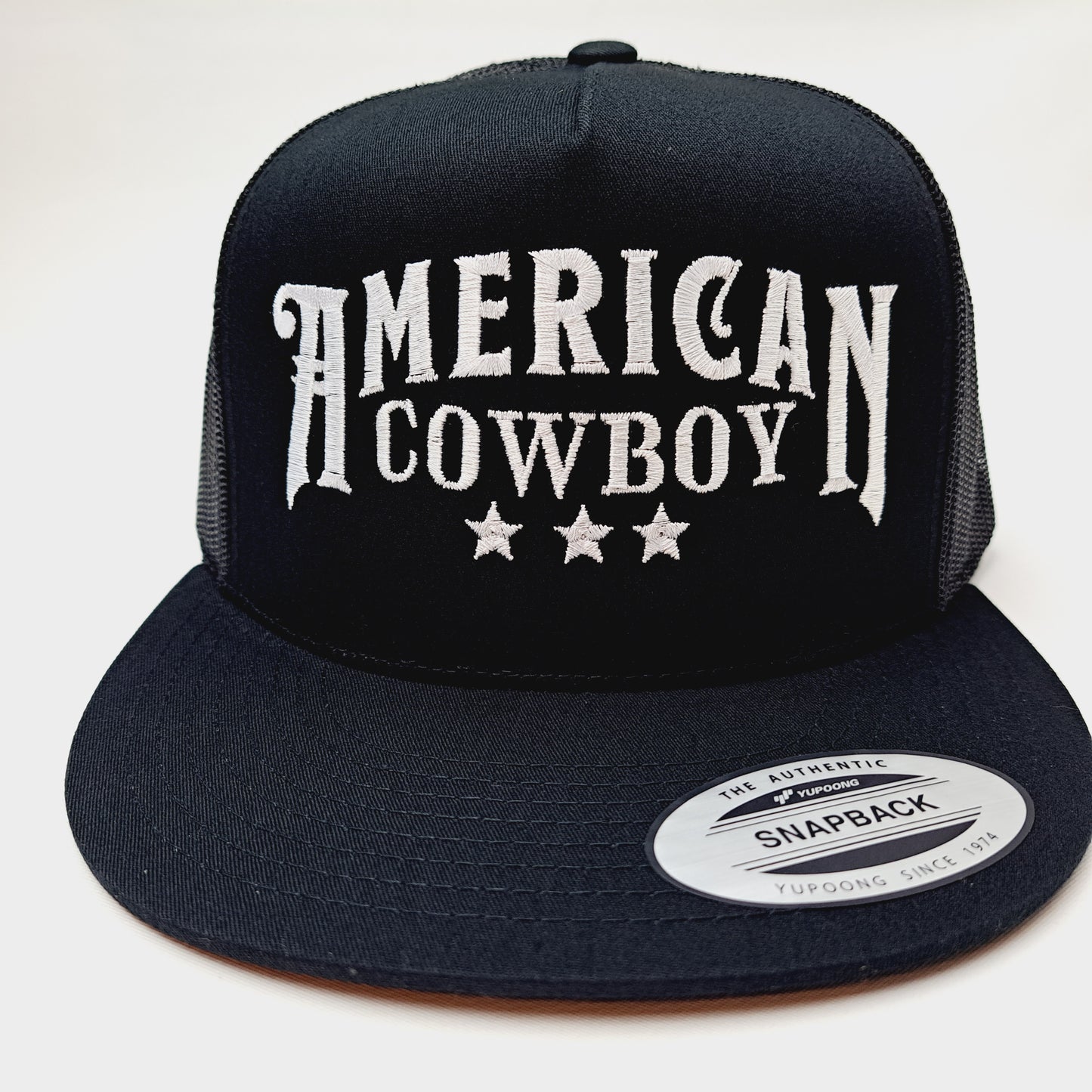 American Cowboy Embroidered Patch Flat Bill Snapback Mesh Hat Cap Yupoong