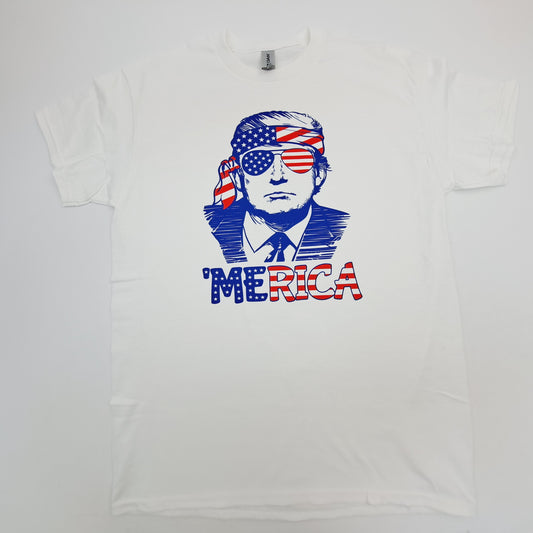 Trump 'MERICA Patriotic Men’s Funny Humorous T-shirt White 100% Cotton