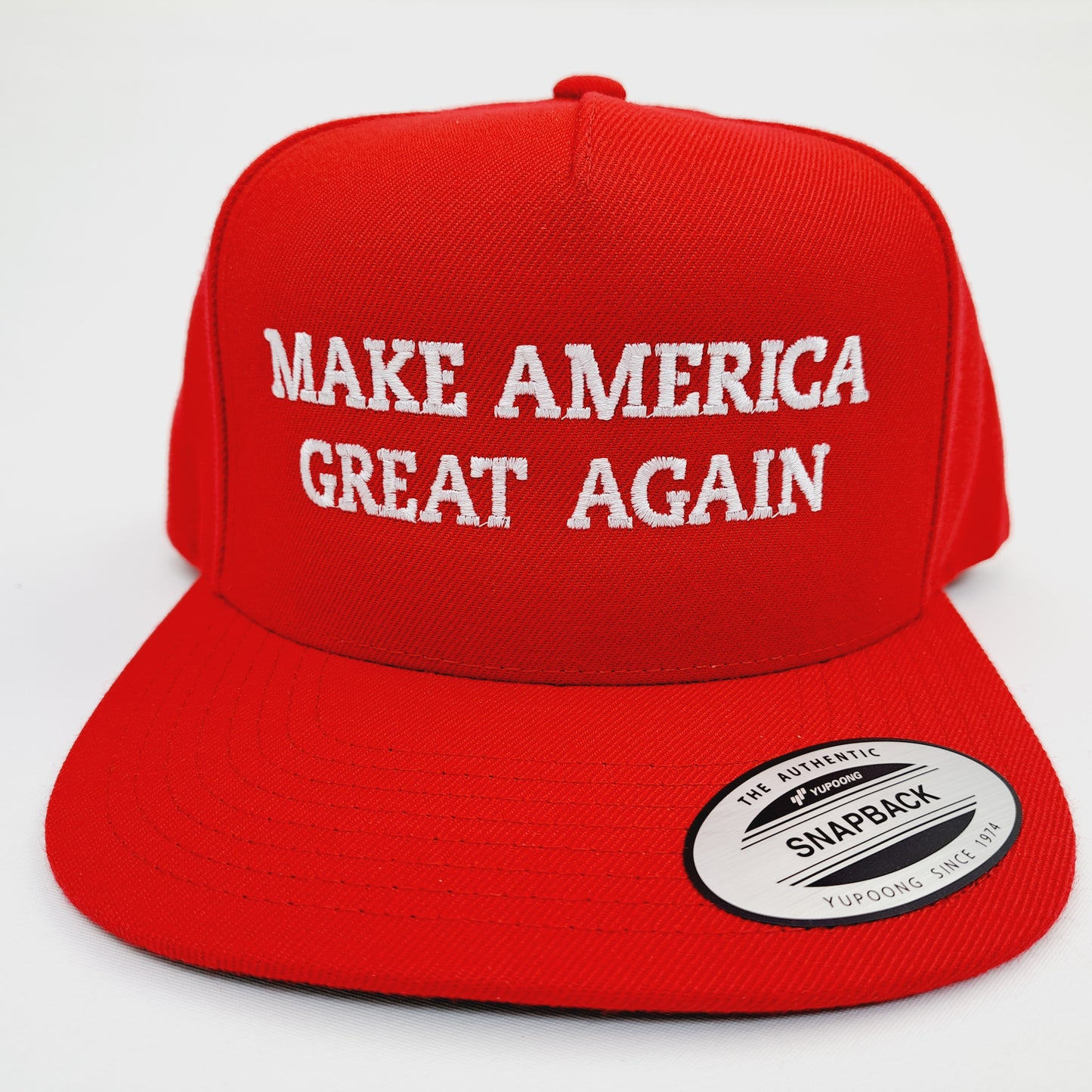 Donald Trump 2024 MAGA Make America Great Again Embroidered Flat Bill Mesh Snapback Cap Hat Red Yupoong