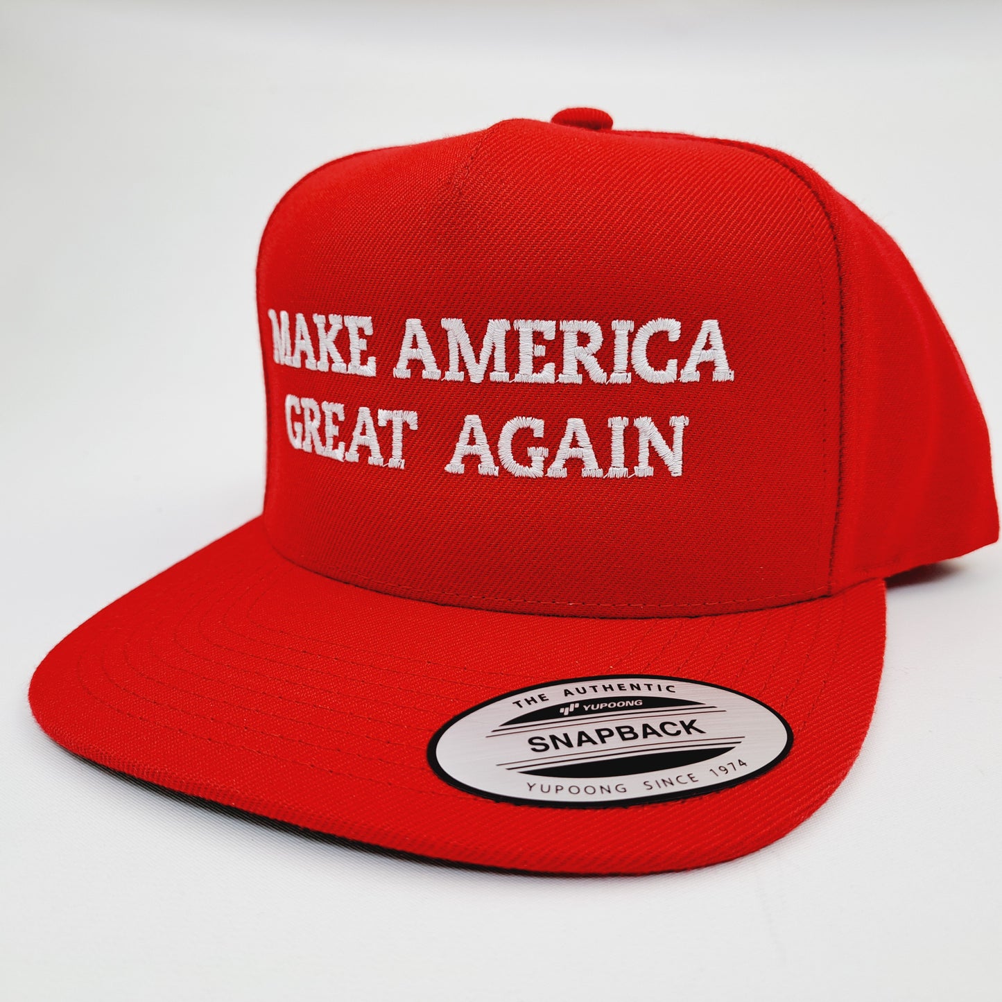 Donald Trump 2024 MAGA Make America Great Again Embroidered Flat Bill Mesh Snapback Cap Hat Red Yupoong