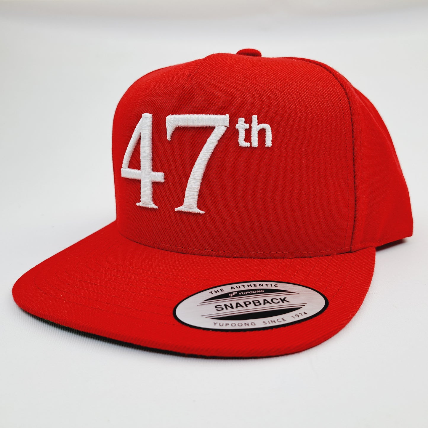 Donald J. Trump 47th 2024 MAGA Embroidered Flat Bill Mesh Snapback Cap Hat Red Yupoong