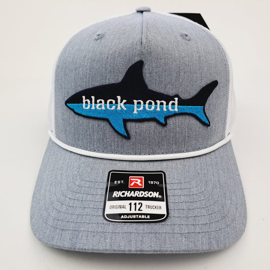 Black Pond Shark Fishing Richardson 112 Trucker Mesh Snapback Cap Hat Gray & White