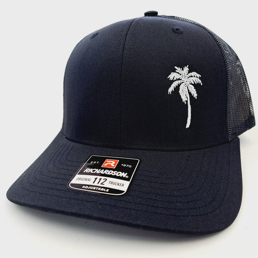 Palm Tree Tropical Richardson 112 Embroidered Trucker Mesh Snapback Cap Hat Black