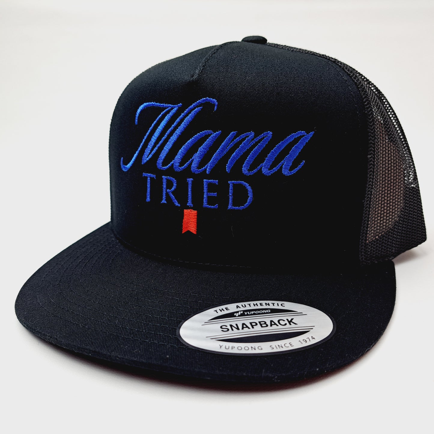Mama Tried Flat Bill High-profile Trucker Mesh Snapback Cap Hat Black