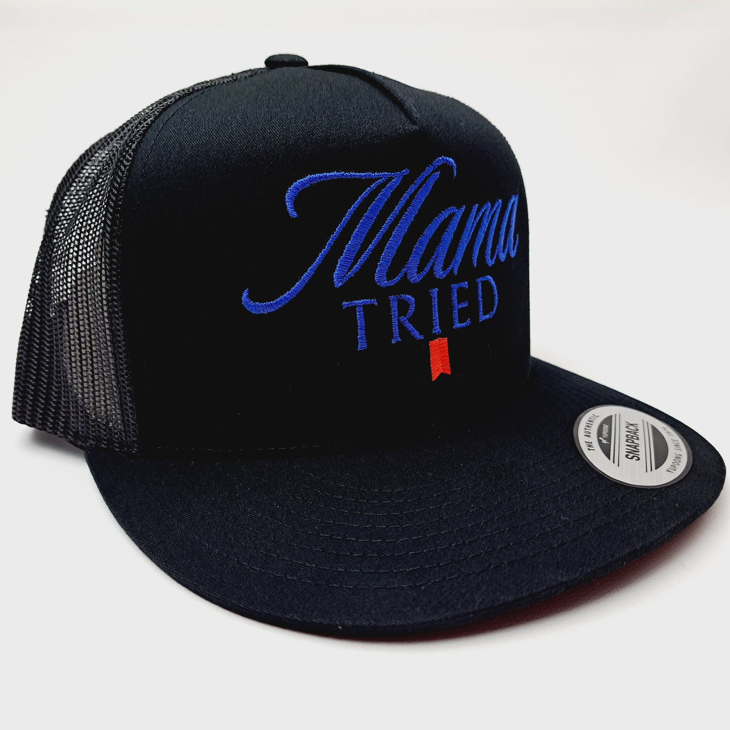 Mama Tried Flat Bill High-profile Trucker Mesh Snapback Cap Hat Black