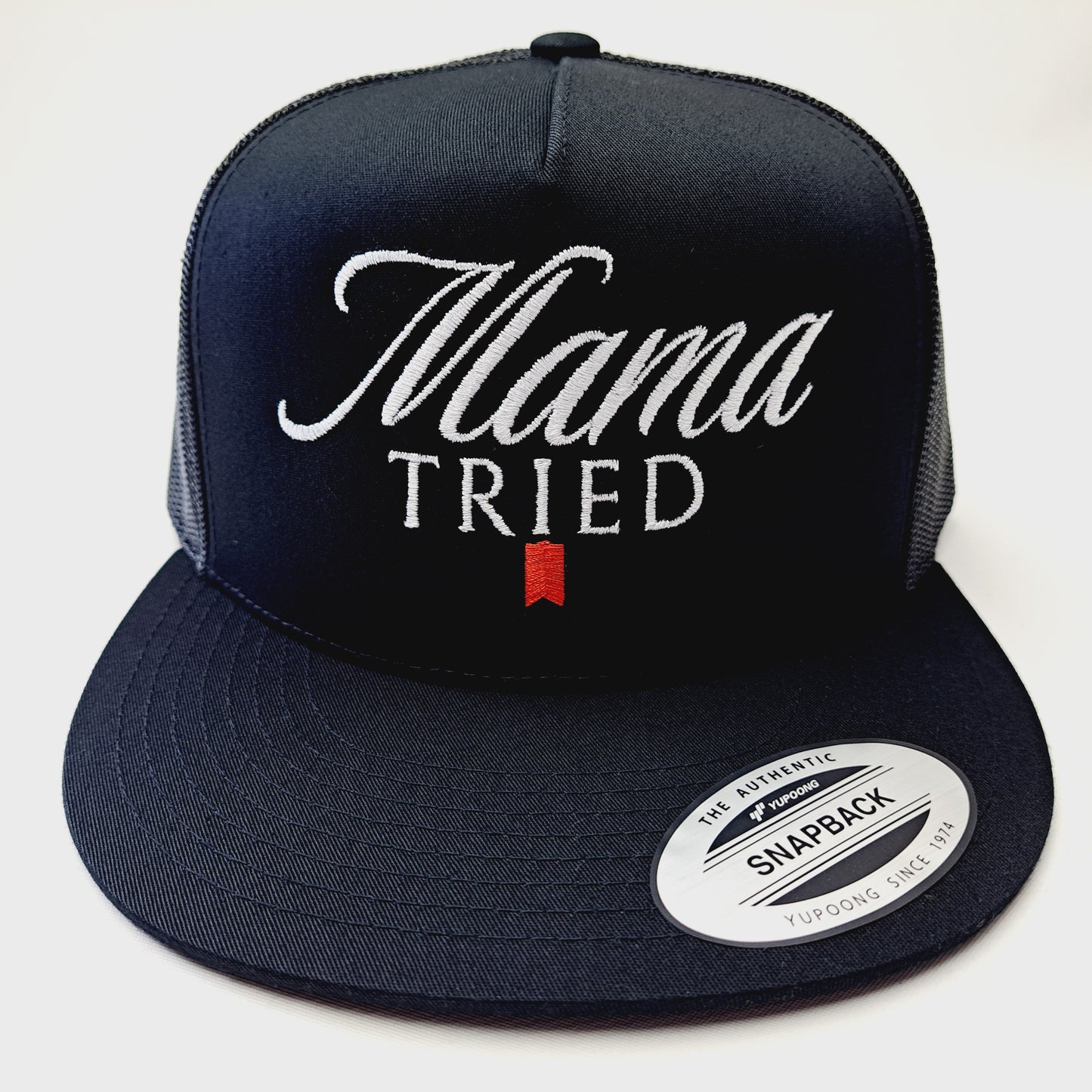 Mama Tried Flat Bill High-profile Trucker Mesh Snapback Cap Hat Black