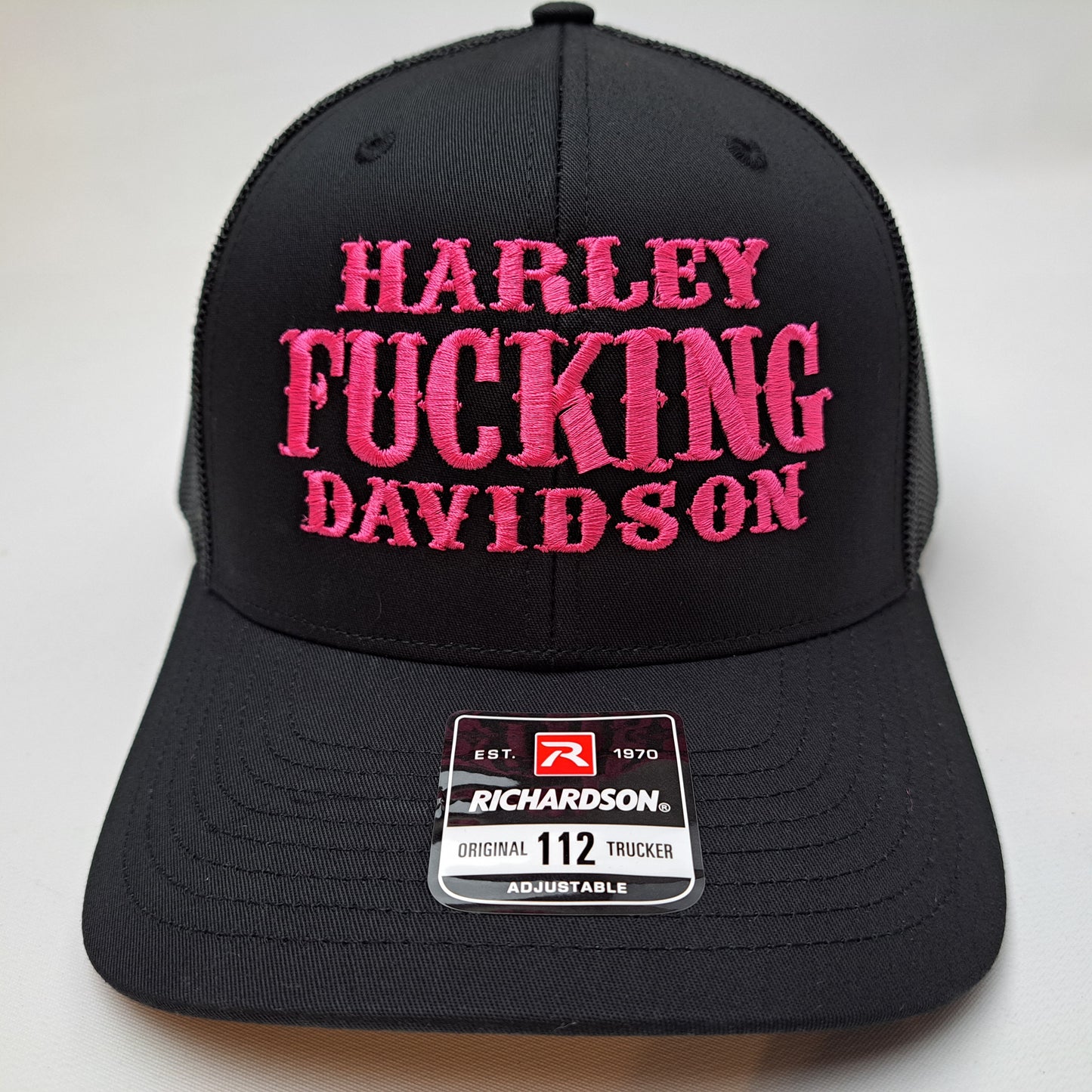 Harley Fucking Davidson Richardson 112 Curved Bill Trucker Mesh Snapback Cap Hat Black