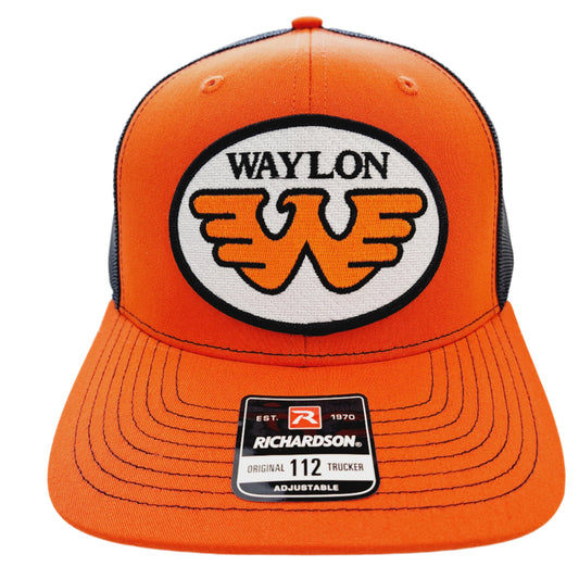 Waylon Embroidered Patch Richardson 112 Curved Bill Trucker Mesh Snapback Cap Hat Orange