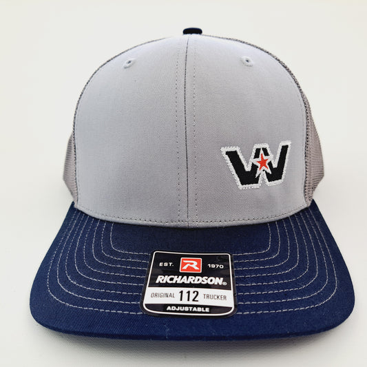 Western Star Richardson 112 Embroidered Trucker Mesh Snapback Cap Hat Navy & Gray