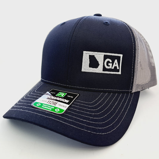 Georgia State Richardson 112 Embroidered Patch Trucker Mesh Snapback Cap Hat Black & White