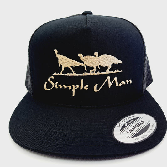 Simple Man Embroidered Flat Bill Mesh Snapback Cap Hat Black Yupoong