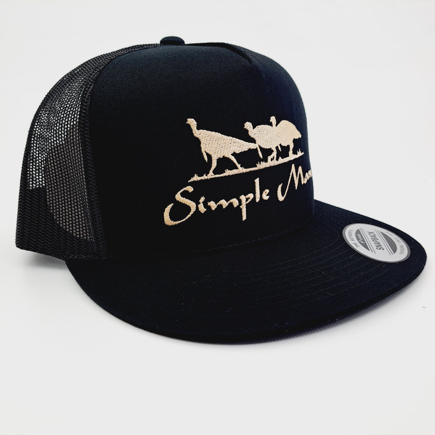Simple Man Embroidered Flat Bill Mesh Snapback Cap Hat Black Yupoong
