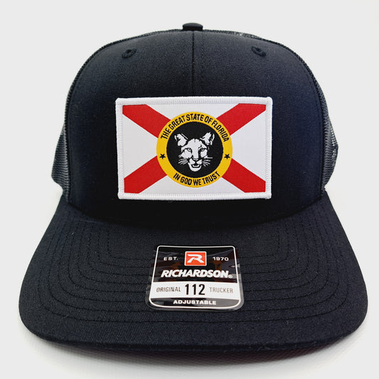 Florida State Panther Flag Richardson 112 Cap Hat Trucker Mesh Snapback Black