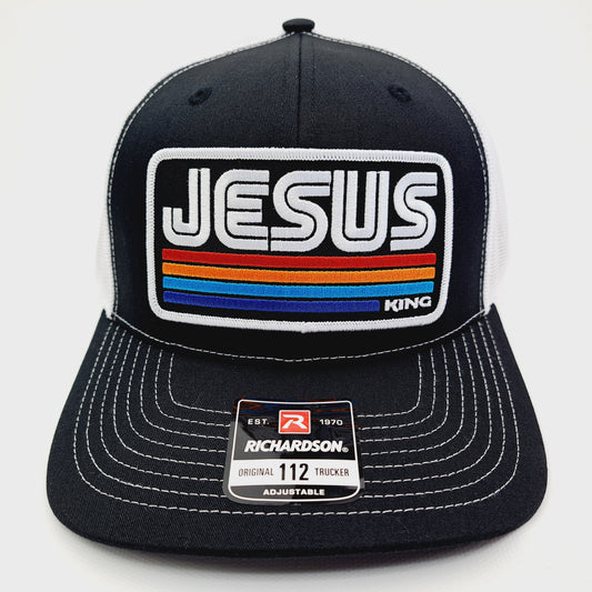 Jesus King Embroidered Patch Richardson 112 Mesh Snapback Cap Hat Black