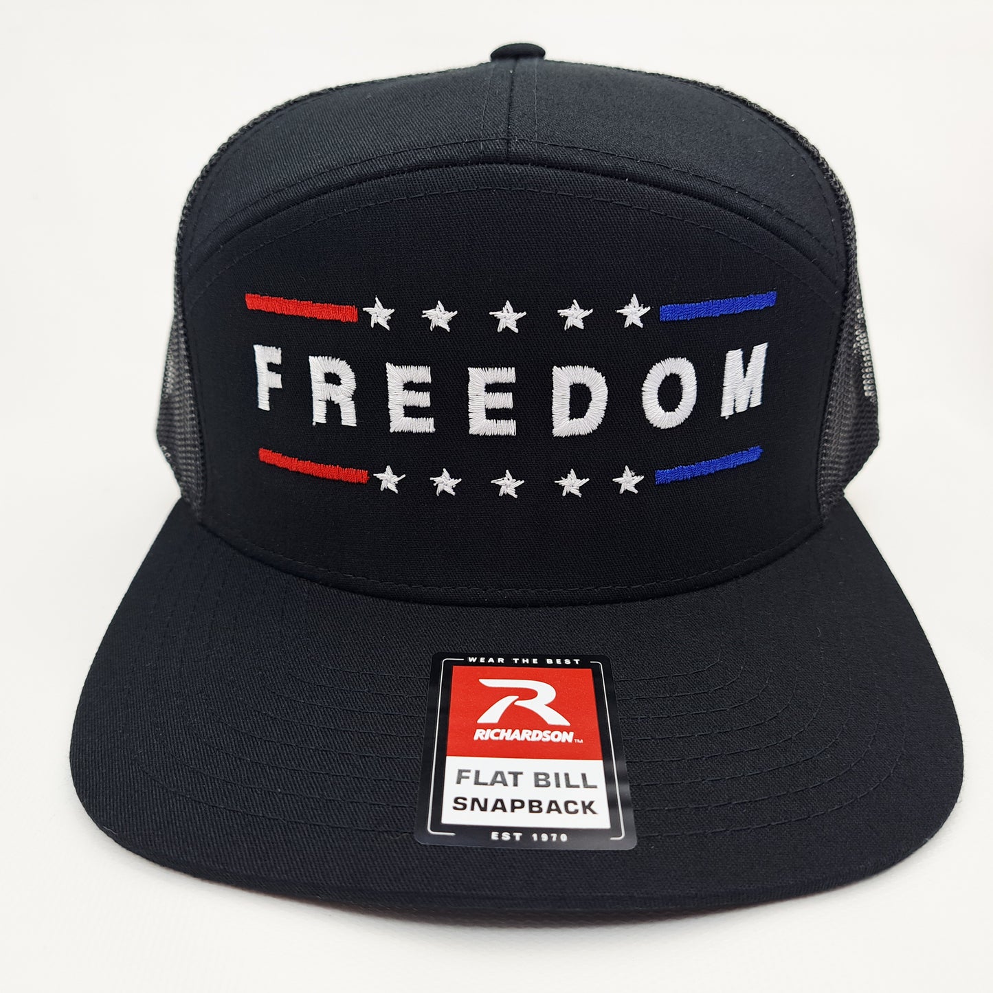 Freedom Charlie Kirk Embroidered Flat Bill Trucker Mesh Snapback Cap Richardson 168