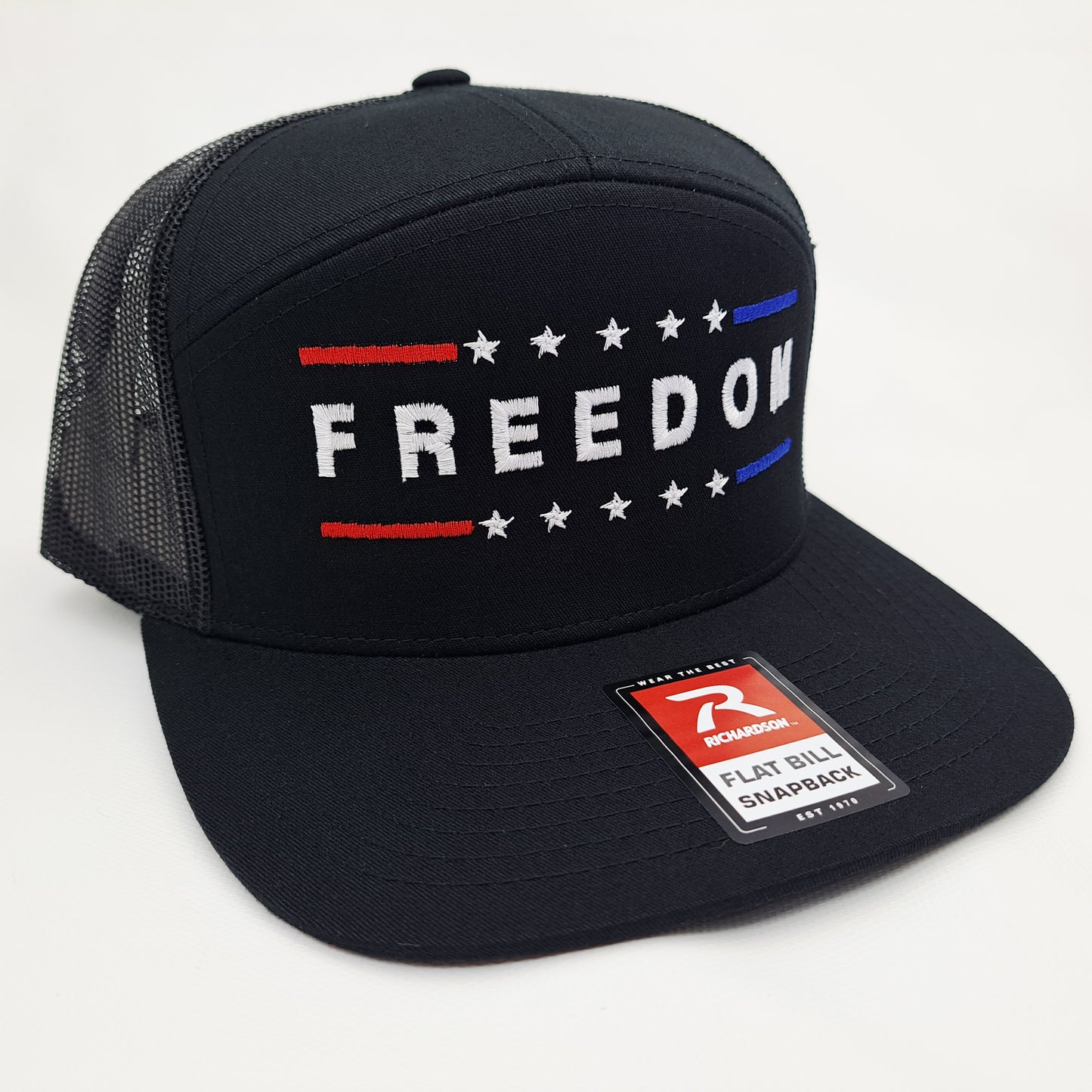 Freedom Charlie Kirk Embroidered Flat Bill Trucker Mesh Snapback Cap Richardson 168