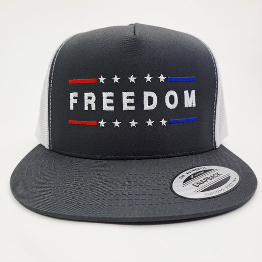 Freedom Charlie Kirk Embroidered Flat Bill Trucker Mesh Snapback Cap Charcoal Gray