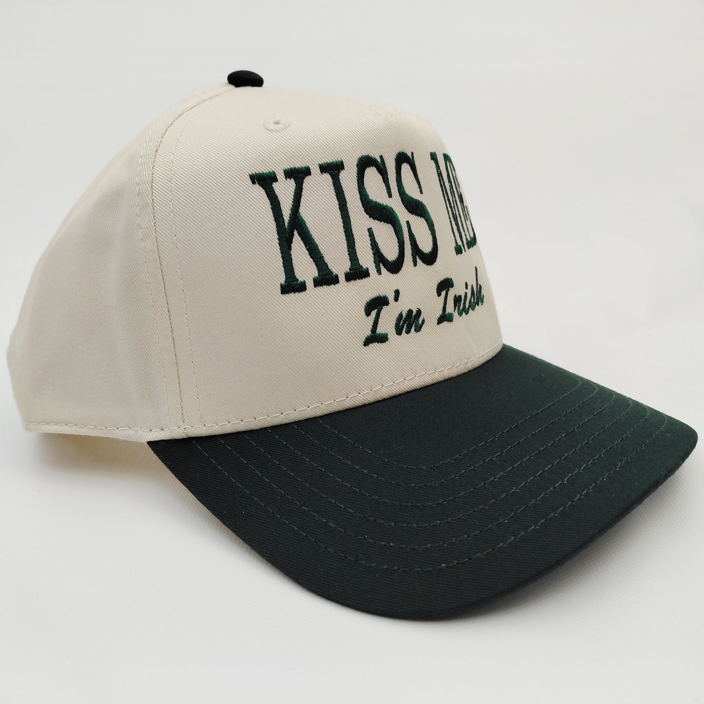 Kiss Me I'm Irish St. Patrick's Day Lucky Hat 5 Panel Snapback Cap Green / Beige