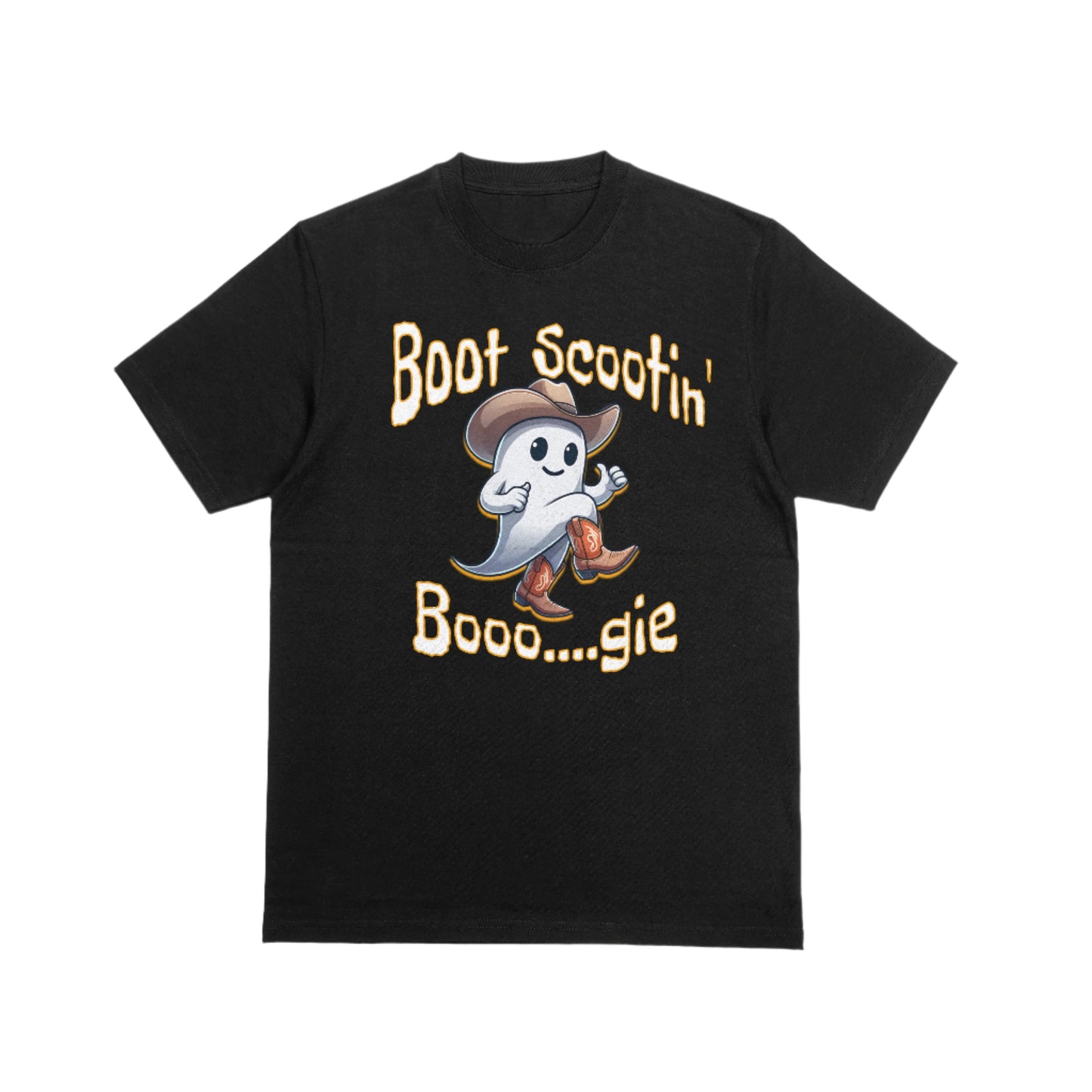 Boot Scootin' Booo...gie Ghost Halloween Funny Humorous T-shirt Black 100% Cotton