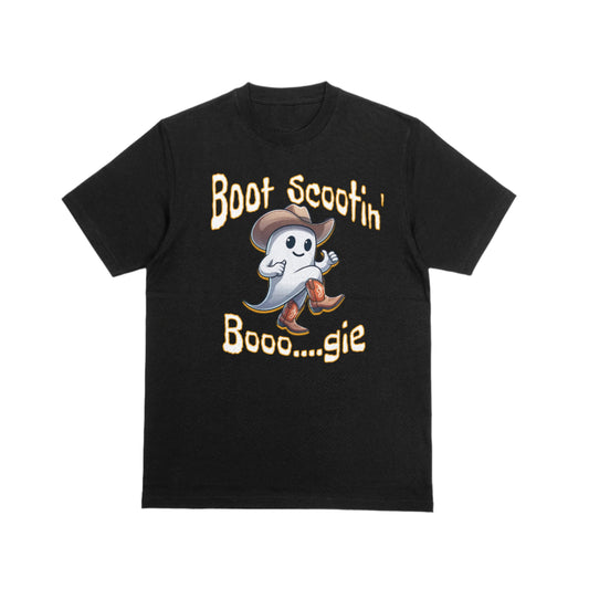 Boot Scootin' Booo...gie Ghost Halloween Funny Humorous T-shirt Black 100% Cotton