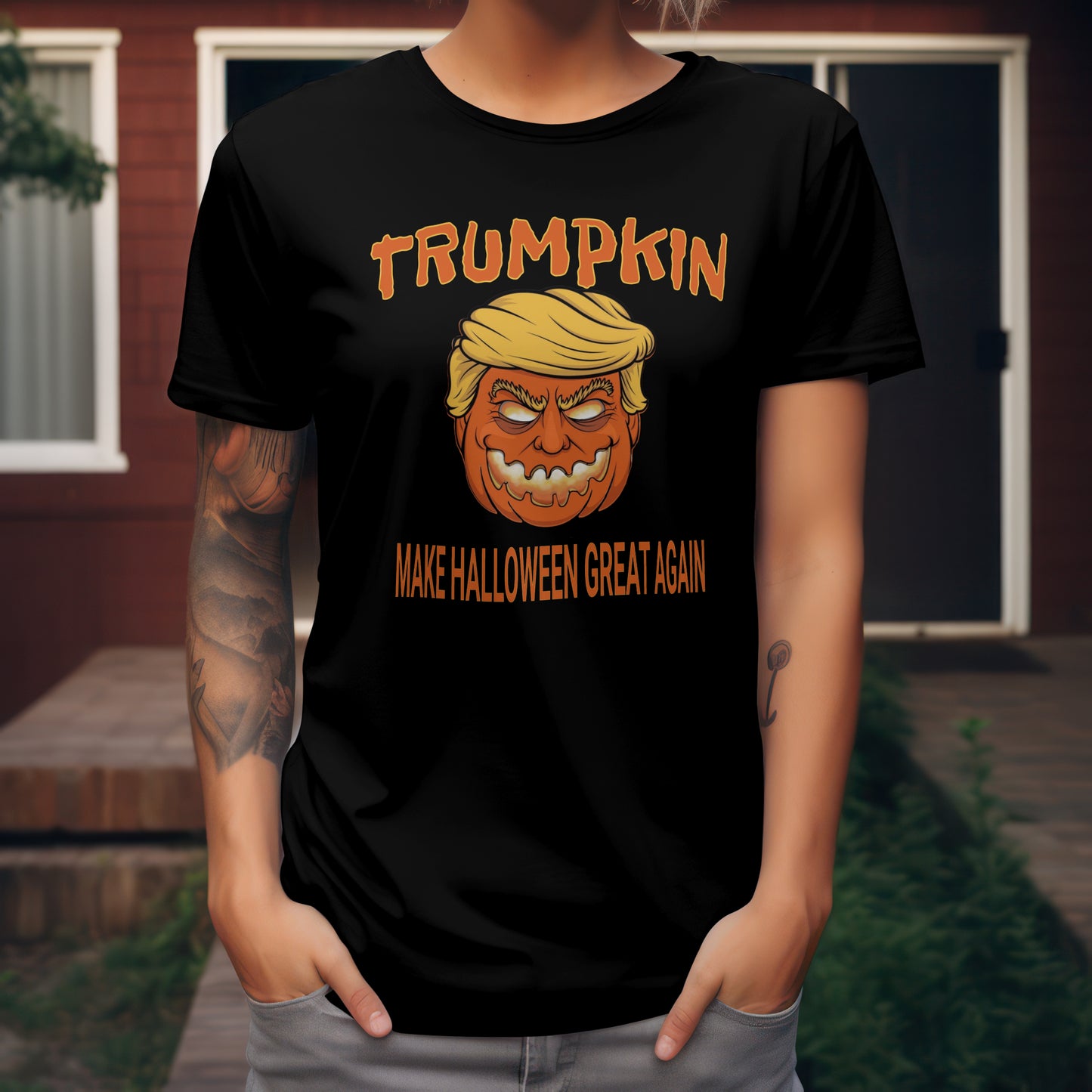 Trumpkin 2024 Donald Trump Halloween Funny Humorous T-shirt Black 100% Cotton